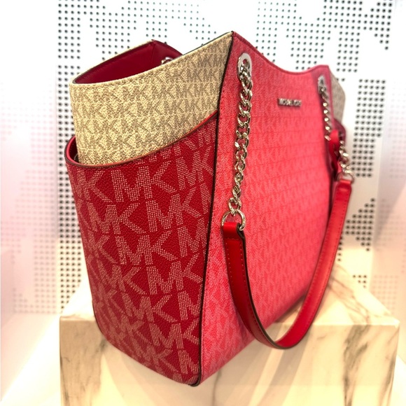 Michael Kors LG Jet Set Color-Block Signature Logo Shoulder Bag Dark Raspberry - Picture 5 of 11